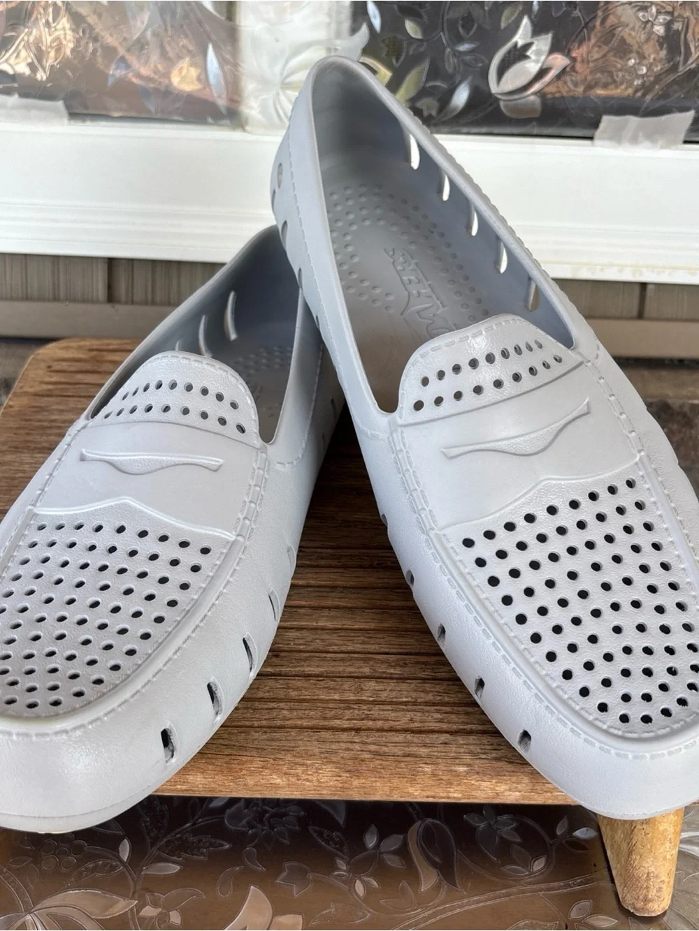 Men's Lightweight Perforated Slip-On Loafers in Light Gray 13